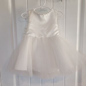 Elegant White Tulle Dress with Pearl Accents